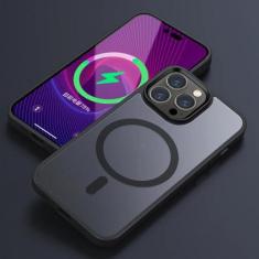 Imagem de Capa de telefone fosca translúcida fosca para iphone 15 14 13 12 11 pro max plus capa magnética de carregamento sem fio, preta, para iphone 15