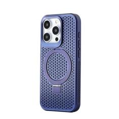Imagem de Capa de PC fosca com suporte de metal de dissipação de calor para iPhone 15 Pro 14 13 Pro Max 12 11 Capa respirável com suporte invisível, roxa, para iPhone 14Pro Max