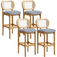 Imagem de Kit 04 Banquetas Altas Para Cozinha Bancada Sala Tela Betta Fixa L02 Suede Cinza - Lyam