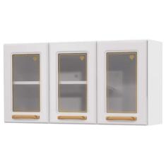 Imagem de Armário Aéreo Cozinha em Aço Diamante 3 Portas com Vidro Branco 818007
