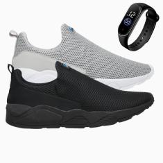 Imagem de Tênis Masculino Esporte Leve e Macio Academia Caminhada Corrida Kit 2 par + Relógio-Masculino