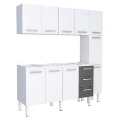 Imagem de Cozinha Completa De Aço Gabinete Para Pia 160cm Com Aéreo E Paneleiro