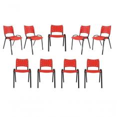 Imagem de Kit 9 Cadeiras Iso Para Escola Escritório Comércio Vermelha Base Preta