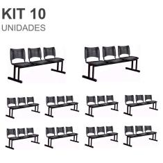 Imagem de Kit 10 Cadeiras Longarinas PLÁSTICAS 03 Lugares – Cor PRETA – 23026