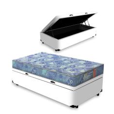 Imagem de Cama Box com Baú Solteiro Branca + Colchão de Espuma D20 - Gazin - Supreme 88x188x47cm