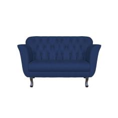 Imagem de Namoradeira Decorativa Dália Suede Azul Marinho 2 Lugares Pés Madeira Mz Decor