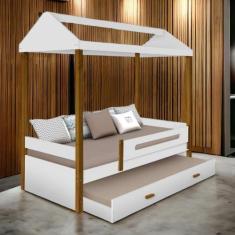 Imagem de Cama Casa Solt. Lara Branco/Mel c/ Aux. e 02 Colchões - Movelaria