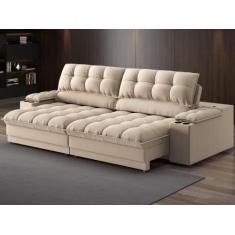 Imagem de Sofá Com Porta Copos E Carregador Usb Ret Rec Luke 2,10M Linho Soft Be