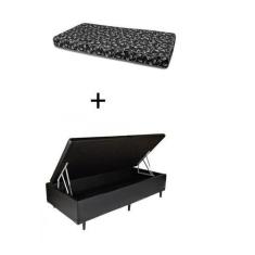 Imagem de Cama Box Baú Solteiro 88 - Bello Box Tecido Sintético Preto Com Colchã