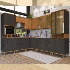 Imagem de Cozinha Completa 8 Peças 17 Portas 6 Gavetas Madri freijo/cinza