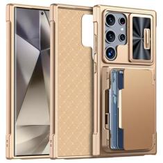 Imagem de BSNRM Capa para Samsung Galaxy S24 Ultra com suporte para cartão (até 5 cartões), com bloqueio RFID, capa de câmera deslizante e suporte, capa carteira rígida de silicone à prova de choque para Galaxy