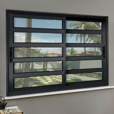 Imagem de Janela Elite com Travessas 2 Folhas Moveis 120 X 120 Vidro Liso Preto