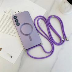 Imagem de Capa magnética de cordão crossbody para Samsung Galaxy S24 S23 S22 Plus Ultra S21 FE Proteção de câmera Capa de TPU macia, roxo escuro, para Samsung S23 FE