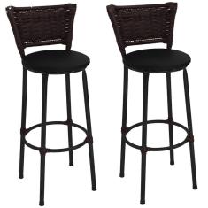 Imagem de Kit 2 Banquetas Altas Preta com Encosto Junco Argila Assento Preto