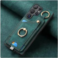 Imagem de Capa de telefone com suporte de anel para Samsung Galaxy S21 S20 FE S24 S23 S22 Ultra S10 Plus S9 S8 Capa magnética de couro com compartimento para cartão, verde, para Galaxy S22 Ultra