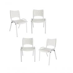 Imagem de Kit 4 Cadeiras Iso Para Escola Escritório Comércio Branca Base Branca