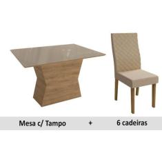 Imagem de Sala De Jantar Kappesberg Tília + 6 Cadeiras Freijó/Vidro Bronze/Linho