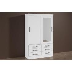Imagem de Guarda-Roupas 2 Portas 6 Gavetas Com Espelho Meridian Branco - D Doro