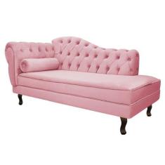 Imagem de Divã Recamier Sofá Juliana 140cm Lado Direito Suede Rosa Bebê Sala De