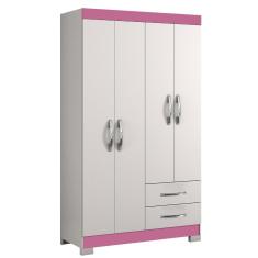 Imagem de Guarda-Roupa com 4 Portas e 2 Gavetas Branco com Rosa NT5005 Notável Móveis