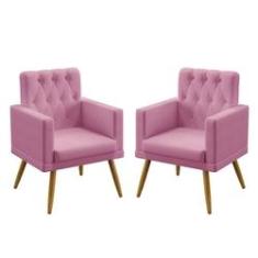 Imagem de Kit 2 Poltronas Decorativas Estofada Nina Com Rodapé E Botões Capitonê Sued Rosê Aradecor