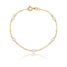 Imagem de Pulseira Infantil Bebê de Pérolas Naturais Em Ouro 18k Com Regulagem