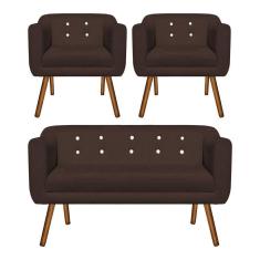 Imagem de Kit 01 Namoradeira E 02 Poltronas Julia Marrom Com Strass