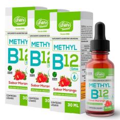 Imagem de Kit 3 Vitamina B12 Methyl Em Gotas Unilife Morango 30 Ml