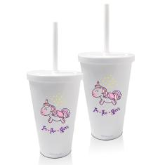 Imagem de Kit 2 Copos com Tampa e Canudo Personalizados Unicornio Dia das Crianças