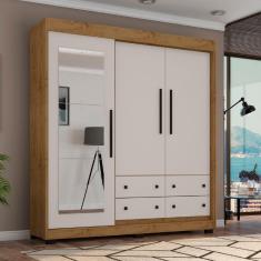 Imagem de Guarda Roupa Solteiro 3 Portas 4 Gavetas com Pés e Espelho COR2234 Araplac
