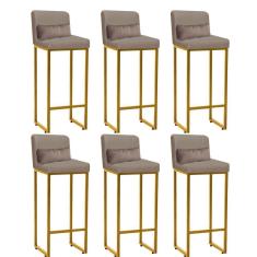 Imagem de Kit 06 Banqueta Alta com Encosto Lucca Industrial Cozinha Balcão Ferro Dourado Suede Bege e Almofada Bege - Ahazzo Móveis