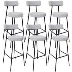 Imagem de Kit 06 Banquetas Altas Cozinha Bar Sala De Jantar Em Aço Milão L02 Bouclê Cinza - Lyam Decor