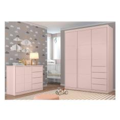 Imagem de Quarto de Bebê Cômoda Infantil Diamante e Guarda Roupa Infantil Melissa Retrô 100% MDF Cor Rosé - Phoenix Baby