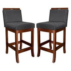 Imagem de Kit 2 Banquetas Turim Assento 60 Cm Madeira Castanho Suede - CCS Inter