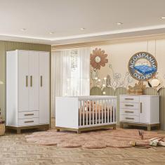 Imagem de Quarto de Bebê Qencanto Slim Completo Qmovi Branco Acetinado + Colchão Ortobom