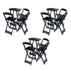 Imagem de KIT 3 JOGOS DE MESA BISTRÔ DE MADEIRA DOBRÁVEL COM 3 BANQUETAS - PRETO