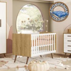 Imagem de Berço Americano Qencanto Retrô 3820 Qmovi Freijó Branco Acetinado + Co