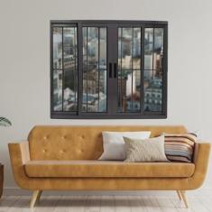 Imagem de Janela Vitrô de Alumínio 4 Folhas Preto 100 X 150cm Linha 25 C/grade