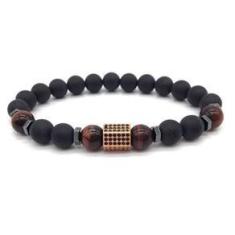 Imagem de Pulseira Masculina Pedra Ágata Matte Com Entremeio Rose