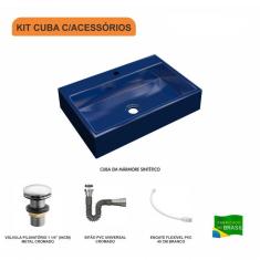 Imagem de Kit Cuba RT55 com Válvula Click 1 Polegada e meia e Sifão Cromado e Flexível Compace  Escuro