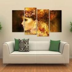 Imagem de Quadro Decorativo Mulher Abstrata Escritório Tecido 4 Peças