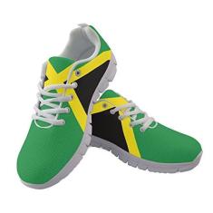 Imagem de Jeiento Tênis feminino de caminhada, tênis com bandeira, respirável, confortável, antiderrapante, atlético, corrida, academia, treino, casual, esportivo, Jamaica, 37