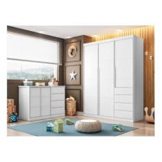 Imagem de Conjunto Quarto Infantil com Guarda-Roupa 3 Portas 4 Gavetas e Cômoda Pérola Phoenix Baby Phoenix Ba Branco