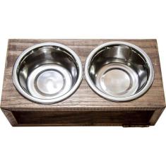 Imagem de Comedouro Duplo Madeira Marrom para Cães e Gatos - Tam. Único