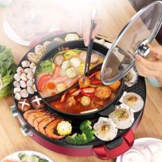 Imagem de Panela quente coreana com grelha, grelha elétrica panela quente interna multifuncional antiaderente Ourdoor churrasco coreano sem fumaça, panela Shabu Shabu com divisor - controle de tempera