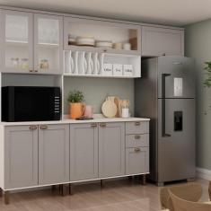 Imagem de Cozinha Completa com Cristaleira Forno sem Tampo 100% Mdf Iluminata Branco/Cinza