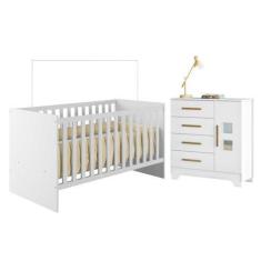 Imagem de Quarto de Bebê com Berço com Suporte 100% Mdf Life e Cômoda 4 Gavetas 