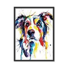 Imagem de Quadro Decorativo Cachorro Border Collie Colorido com Moldura