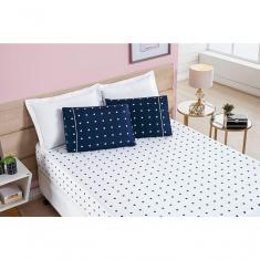 Imagem de Jogo De Cama Lençol 200 Fios Petit Poá Queen 03 Peças Marinho