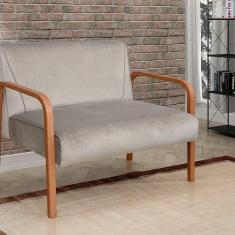 Imagem de Namoradeira Anita Sofá 2 Lugares Moderna Braço Madeira Veludo Capuccino 250